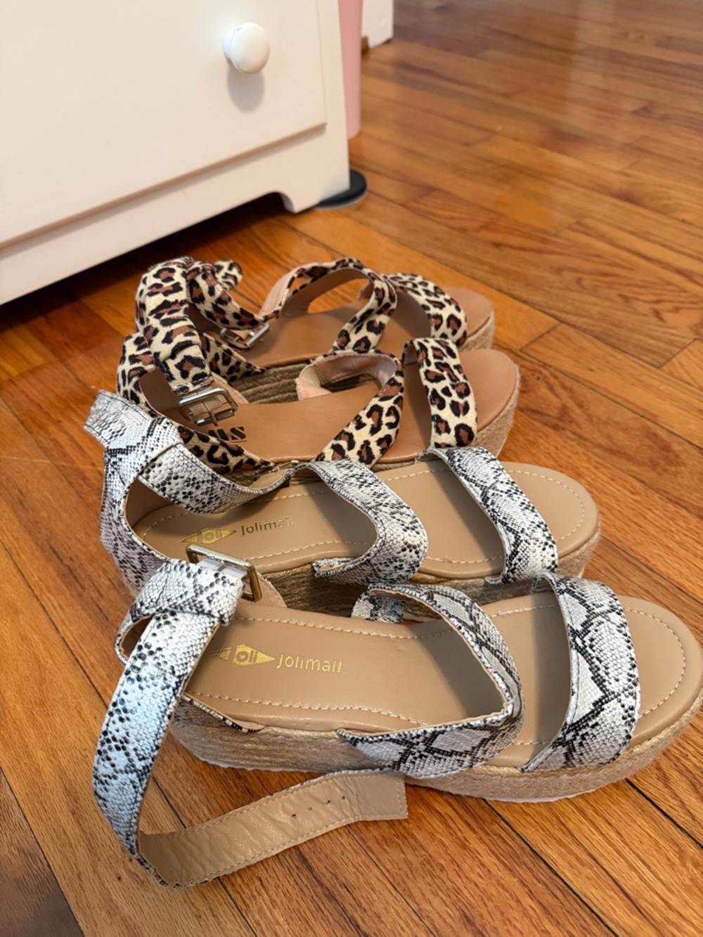 2 pair of platform espadrille sandals- cheetah print and snake print